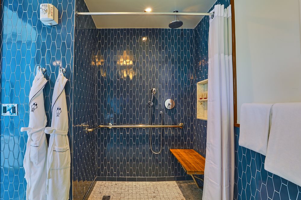 presidential suite bathroom with shower and robe
